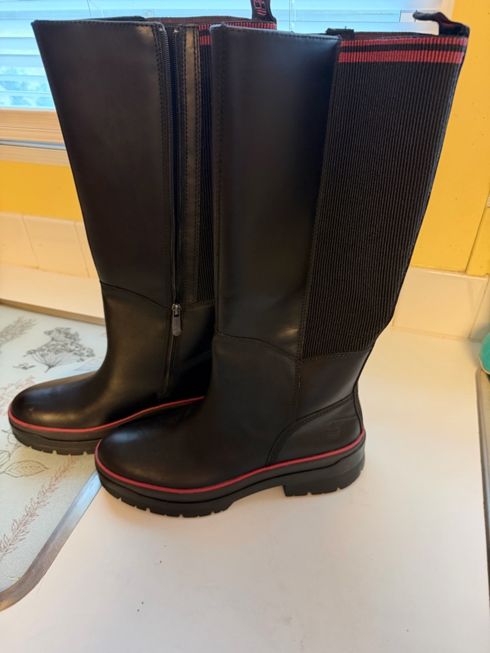 Timberland Black Tall Boots with Red Trim size 10